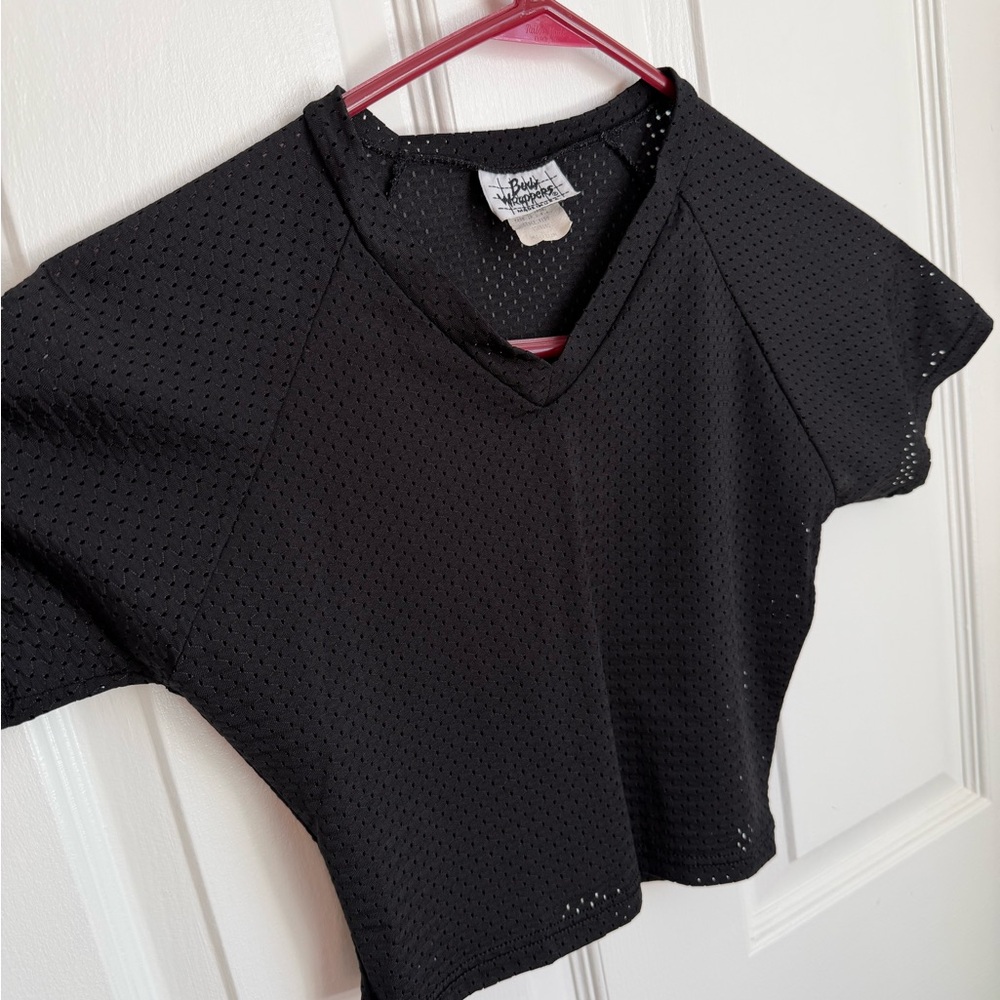 Body Wrappers Black Sexy Football Style Mesh Crop Top